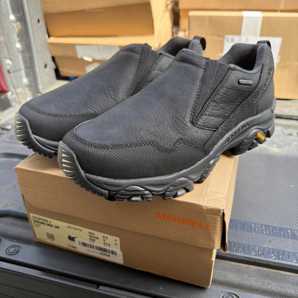 Coldpack 3 Thermo Moc Waterproof 9.5 Wide, Black Slip On Comfort Artic Grip Hike